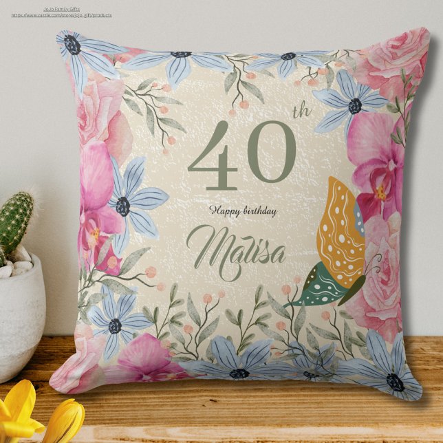 Elegant 40th Rustic watercolor floral  Cushion (Creator Uploaded)