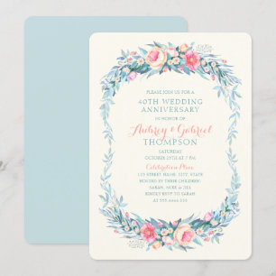 Elegant 40th Wedding Anniversary Floral Spring Invitation