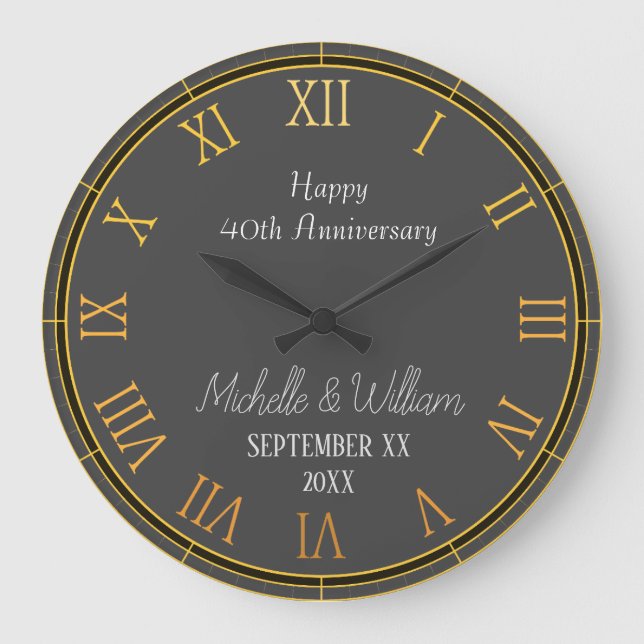 Elegant  40th Wedding Anniversary Personalised Large Clock (Front)