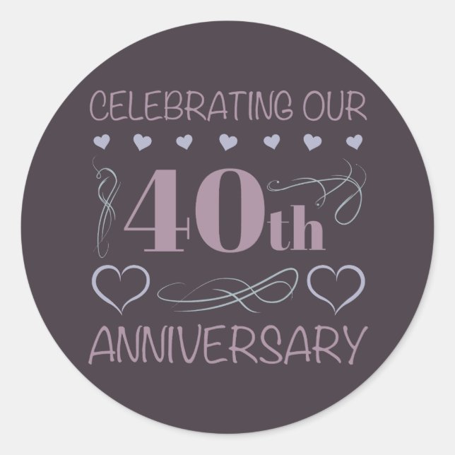 Elegant 40th Wedding Anniversary Purple Classic Round Sticker (Front)