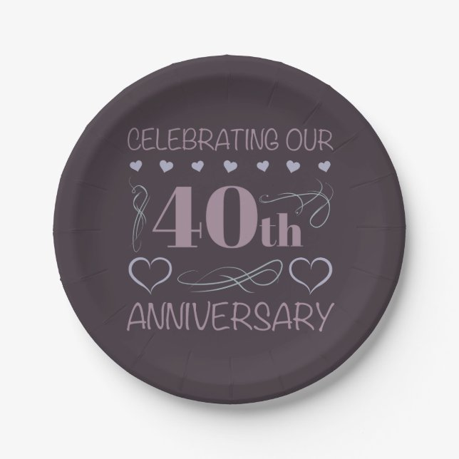Elegant 40th Wedding Anniversary Purple Paper Plate (Front)