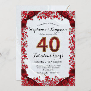 Elegant 40th Wedding Anniversary Ruby Chic Frame Invitation