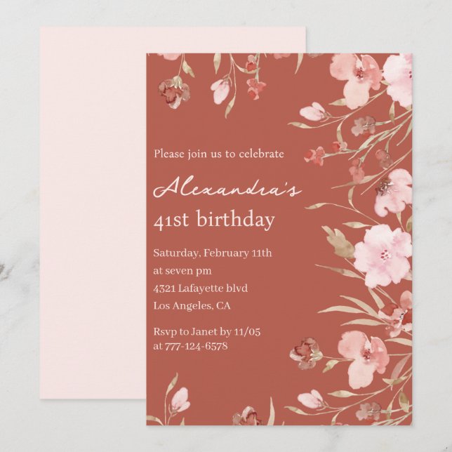 Elegant 41st birthday invitations Floral Chic  (Front/Back)