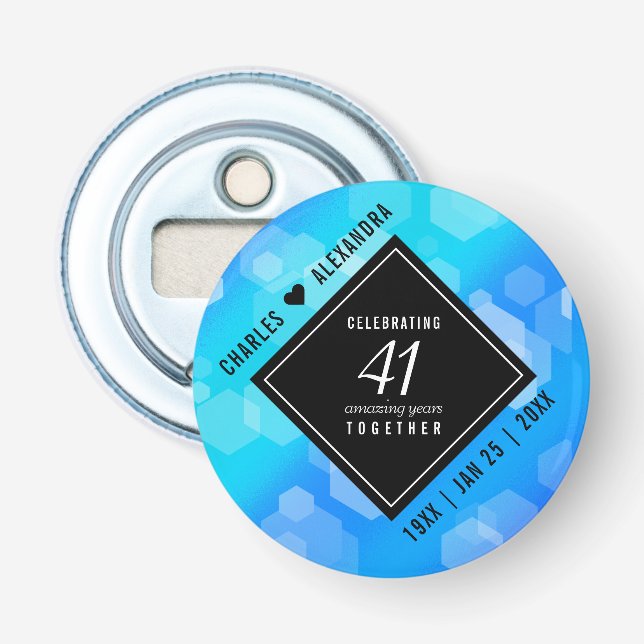 Elegant 41st Blue Topaz Wedding Anniversary Bottle Opener (Front)