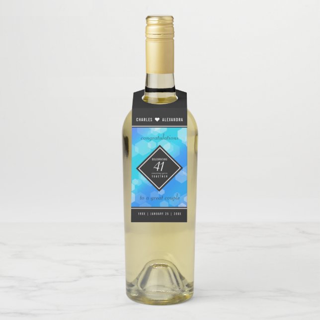 Elegant 41st Blue Topaz Wedding Anniversary Bottle Tag (On Bottle)
