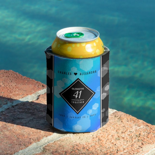 Elegant 41st Blue Topaz Wedding Anniversary Can Cooler (In Situ Pool)