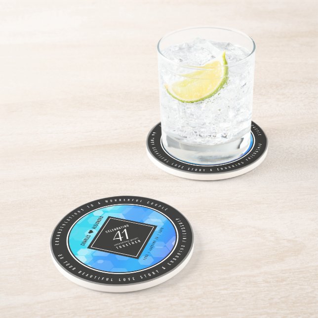 Elegant 41st Blue Topaz Wedding Anniversary Coaster (Side)