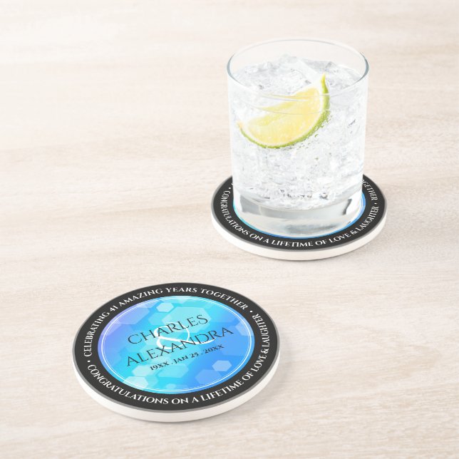 Elegant 41st Blue Topaz Wedding Anniversary Coaster (Side)