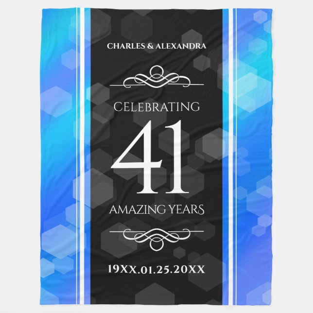 Elegant 41st Blue Topaz Wedding Anniversary Fleece Blanket (Front)