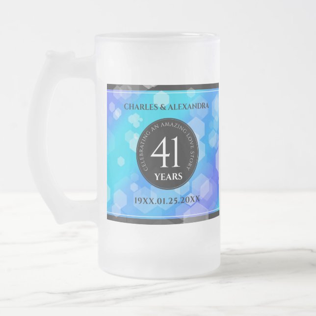 Elegant 41st Blue Topaz Wedding Anniversary Frosted Glass Beer Mug (Left)