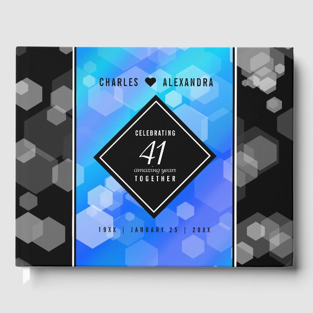 Elegant 41st Blue Topaz Wedding Anniversary Guest Book (Front)