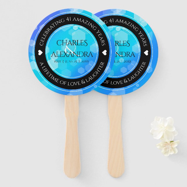 Elegant 41st Blue Topaz Wedding Anniversary Hand Fan (Front and Back)