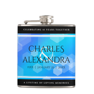 Elegant 41st Blue Topaz Wedding Anniversary Hip Flask