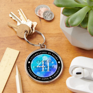 Elegant 41st Blue Topaz Wedding Anniversary Key Ring
