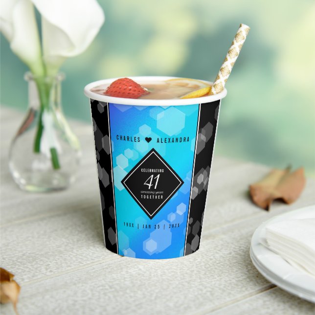 Elegant 41st Blue Topaz Wedding Anniversary Paper Cups (Insitu)