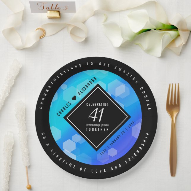 Elegant 41st Blue Topaz Wedding Anniversary Paper Plate (Wedding)