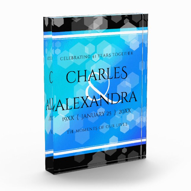 Elegant 41st Blue Topaz Wedding Anniversary Photo Block (Left)