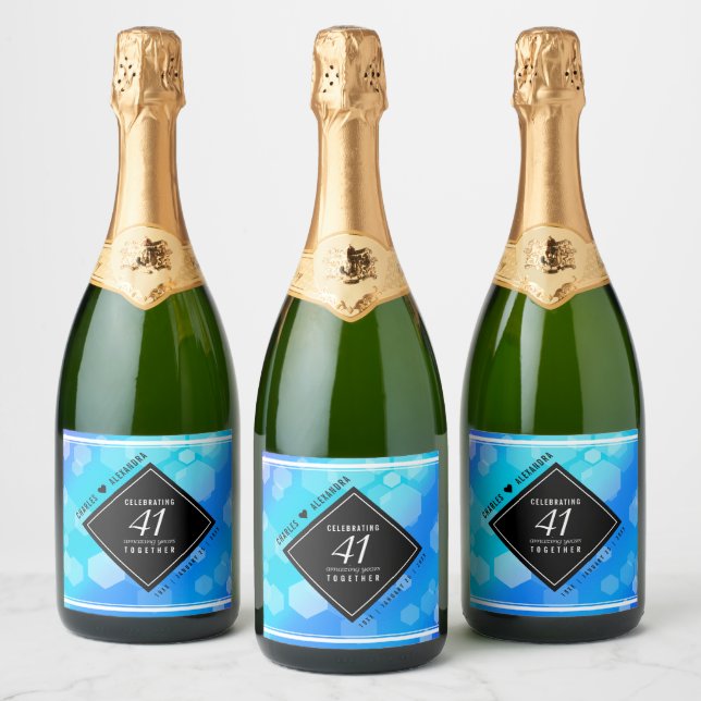 Elegant 41st Blue Topaz Wedding Anniversary Sparkling Wine Label (Bottles)