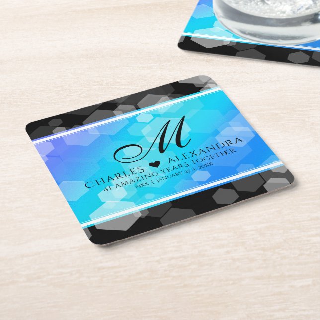 Elegant 41st Blue Topaz Wedding Anniversary Square Paper Coaster (Angled)