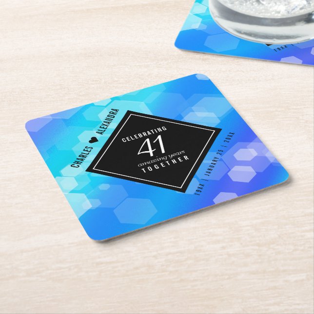 Elegant 41st Blue Topaz Wedding Anniversary Square Paper Coaster (Angled)