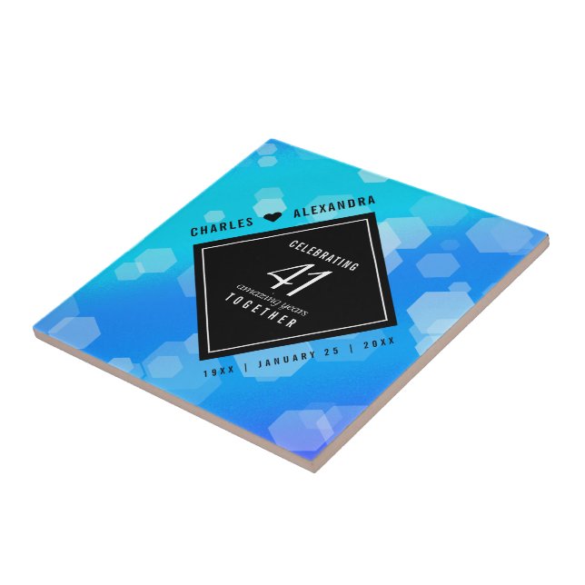 Elegant 41st Blue Topaz Wedding Anniversary Tile (Side)