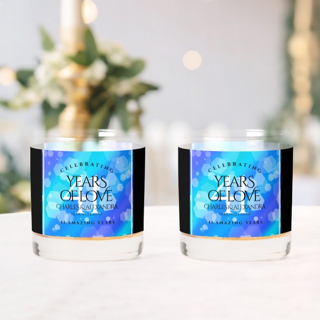 Elegant 41st Blue Topaz Wedding Anniversary Whiskey Glass (Insitu (Wedding))