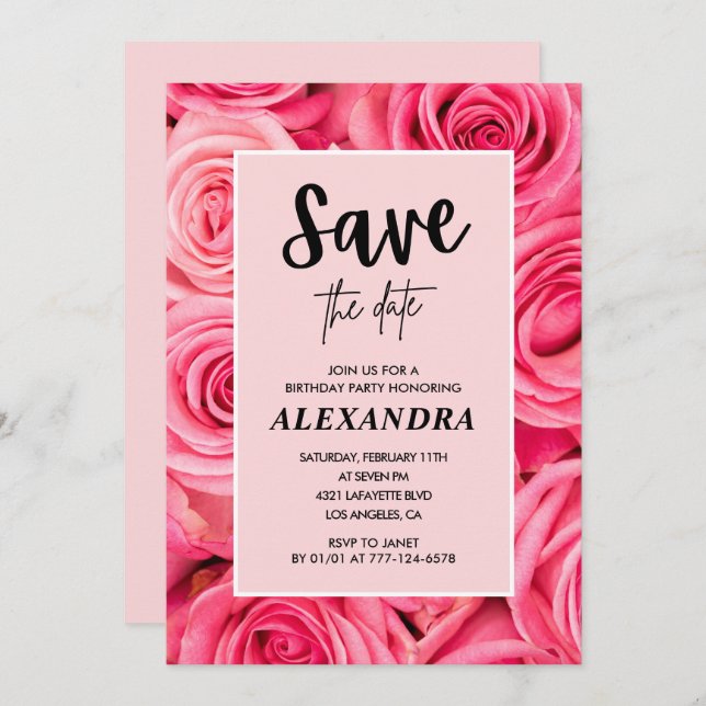 Elegant 42nd birthday  Floral Roses Save the date  Invitation (Front/Back)
