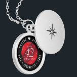 Elegant 42nd Jasper Wedding Anniversary Locket Necklace<br><div class="desc">Celebrate the 42nd wedding anniversary in style with this commemorative locket! Elegant white lettering on a marbled cherry red background add a memorable touch for this special occasion and extraordinary milestone. Customise with the happy couple's names, and add a date for their jasper anniversary. Design © W.H. Sim. See more...</div>