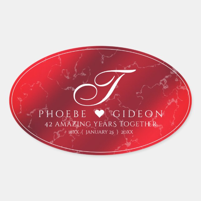 Elegant 42nd Jasper Wedding Anniversary Oval Sticker (Front)