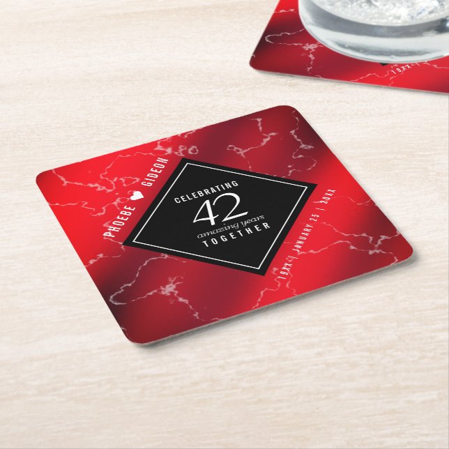 Elegant 42nd Jasper Wedding Anniversary Square Square Paper Coaster (Angled)