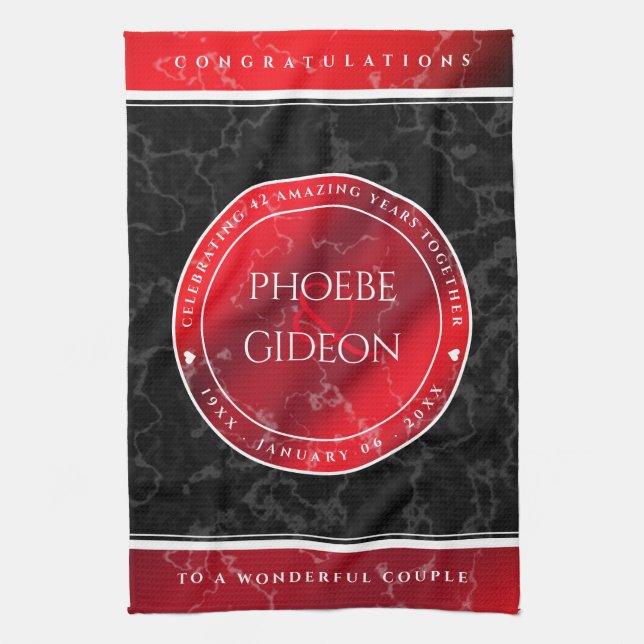 Elegant 42nd Jasper Wedding Anniversary Tea Towel (Vertical)