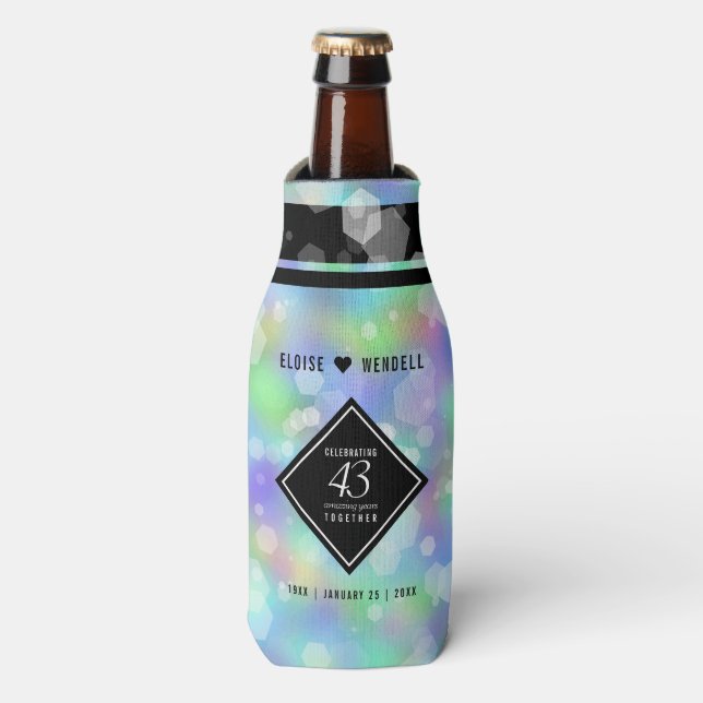Elegant 43rd Opal Wedding Anniversary Celebration Bottle Cooler (Bottle Front)