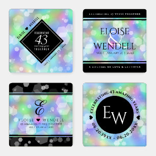 Elegant 43rd Opal Wedding Anniversary Celebration Coaster Set