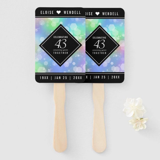 Elegant 43rd Opal Wedding Anniversary Celebration Hand Fan (Front and Back)