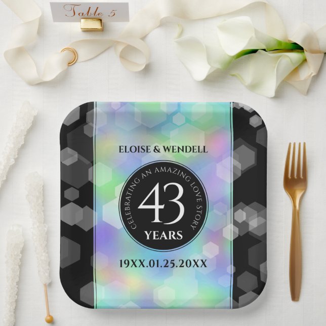 Elegant 43rd Opal Wedding Anniversary Celebration Paper Plate (Wedding)