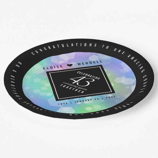 Elegant 43rd Opal Wedding Anniversary Celebration Paper Plate (Angled)
