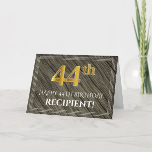 Elegant 44th Birthday: Faux Wood, Faux Gold Look Card
