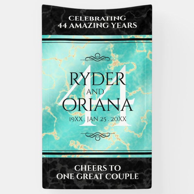 Elegant 44th Turquoise Wedding Anniversary Banner (Vertical)
