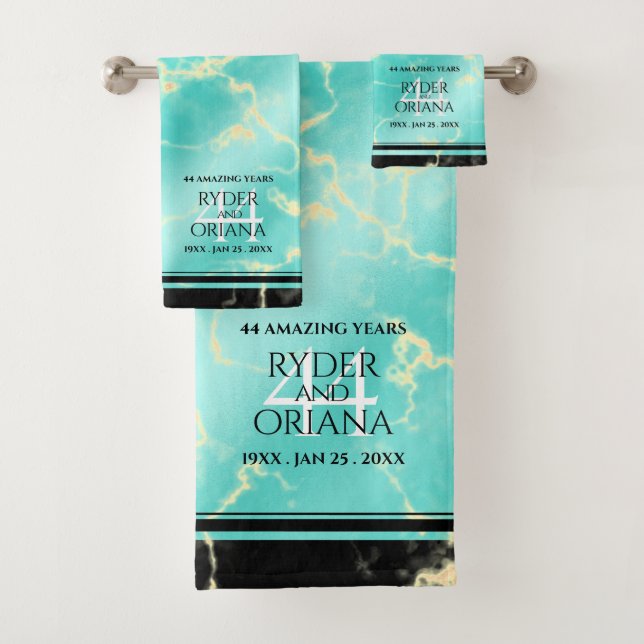 Elegant 44th Turquoise Wedding Anniversary Bath Towel Set (Insitu)