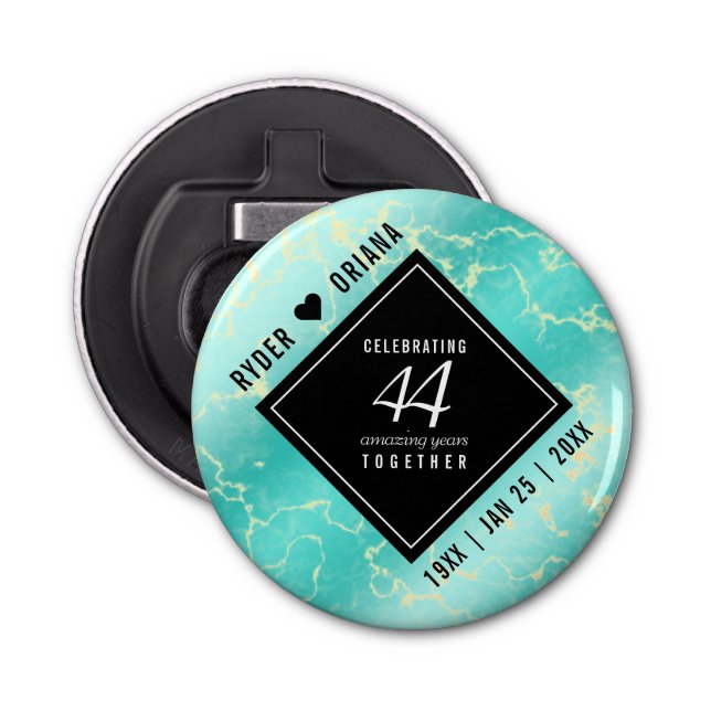 Elegant 44th Turquoise Wedding Anniversary Bottle Opener (Front)