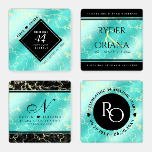 Elegant 44th Turquoise Wedding Anniversary Coaster Set
