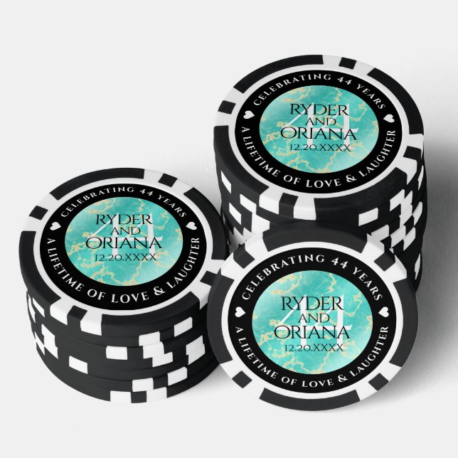 Elegant 44th Turquoise Wedding Anniversary Poker Chips (Stack)