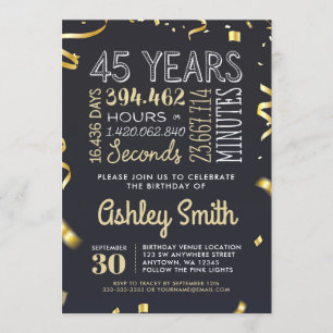 Elegant 45th Birthday Invitation Gold Glitter