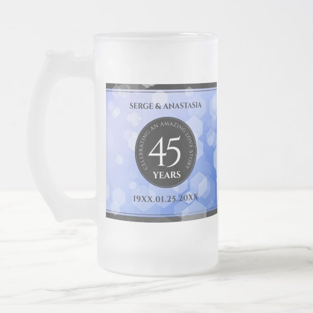 Elegant 45th Sapphire Wedding Anniversary Frosted Glass Beer Mug (Left)