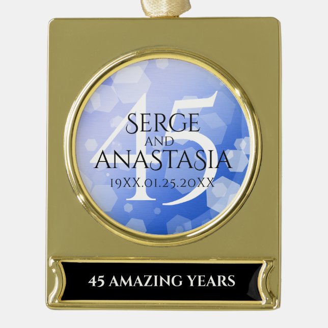 Elegant 45th Sapphire Wedding Anniversary Gold Plated Banner Ornament (Front)