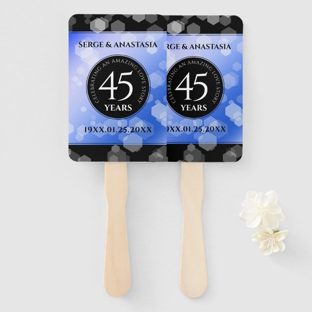 Elegant 45th Sapphire Wedding Anniversary Hand Fan (Front and Back)