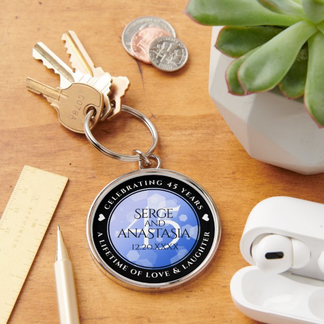 Elegant 45th Sapphire Wedding Anniversary Key Ring (Desk)