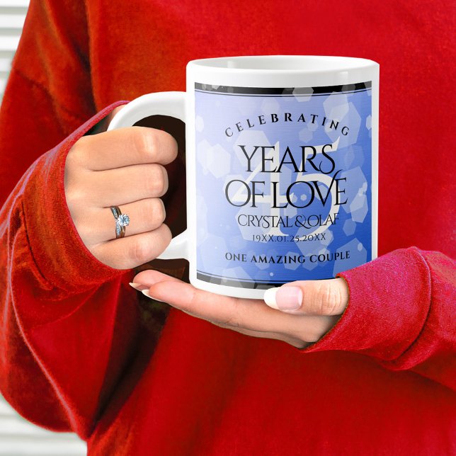 Elegant 45th Sapphire Wedding Anniversary Large Coffee Mug (45th Wedding Anniversary Jumbo Coffee Mug Cover Photo.)