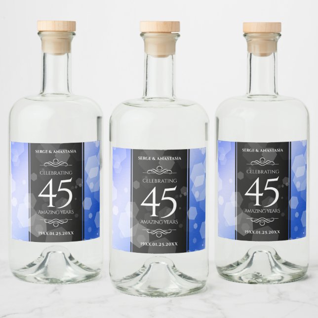 Elegant 45th Sapphire Wedding Anniversary Liquor Bottle Label (Bottles)