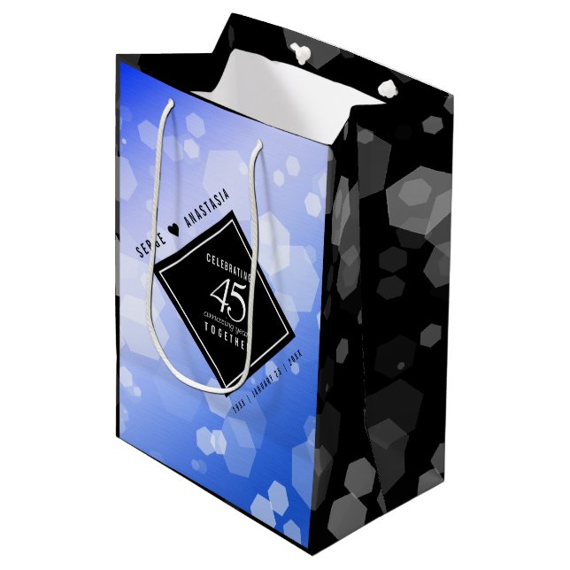 Elegant 45th Sapphire Wedding Anniversary Medium Gift Bag (Front Angled)